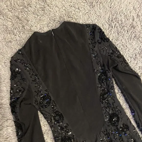 Needle & Thread Long Sleeve Lace Sequin Embellished Mini Dress Black Midnight 0